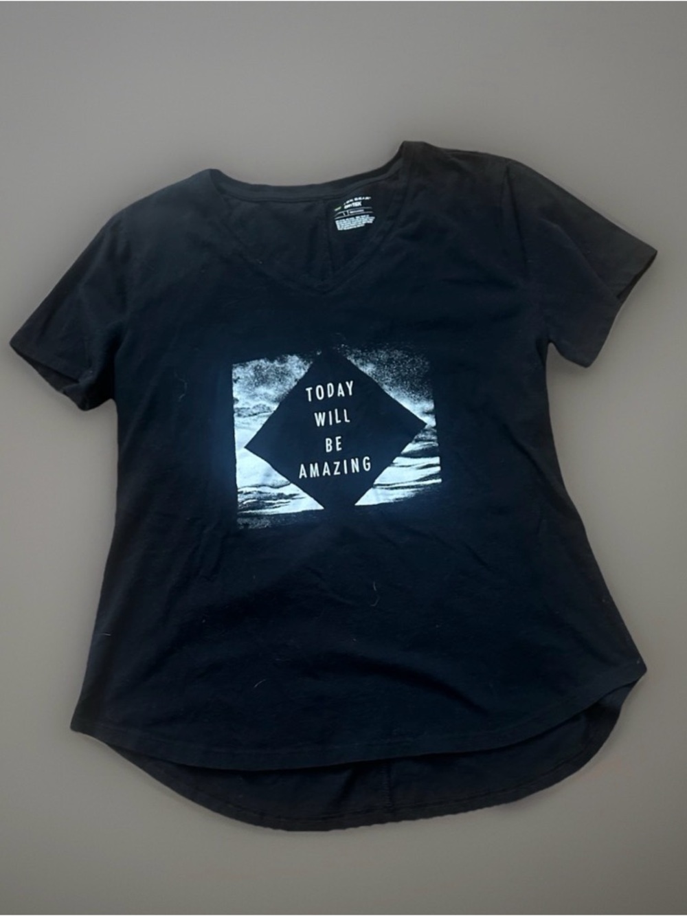 tek gear Drytek Black V-Neck Motivational Graphic Tee with White Print Sz L
